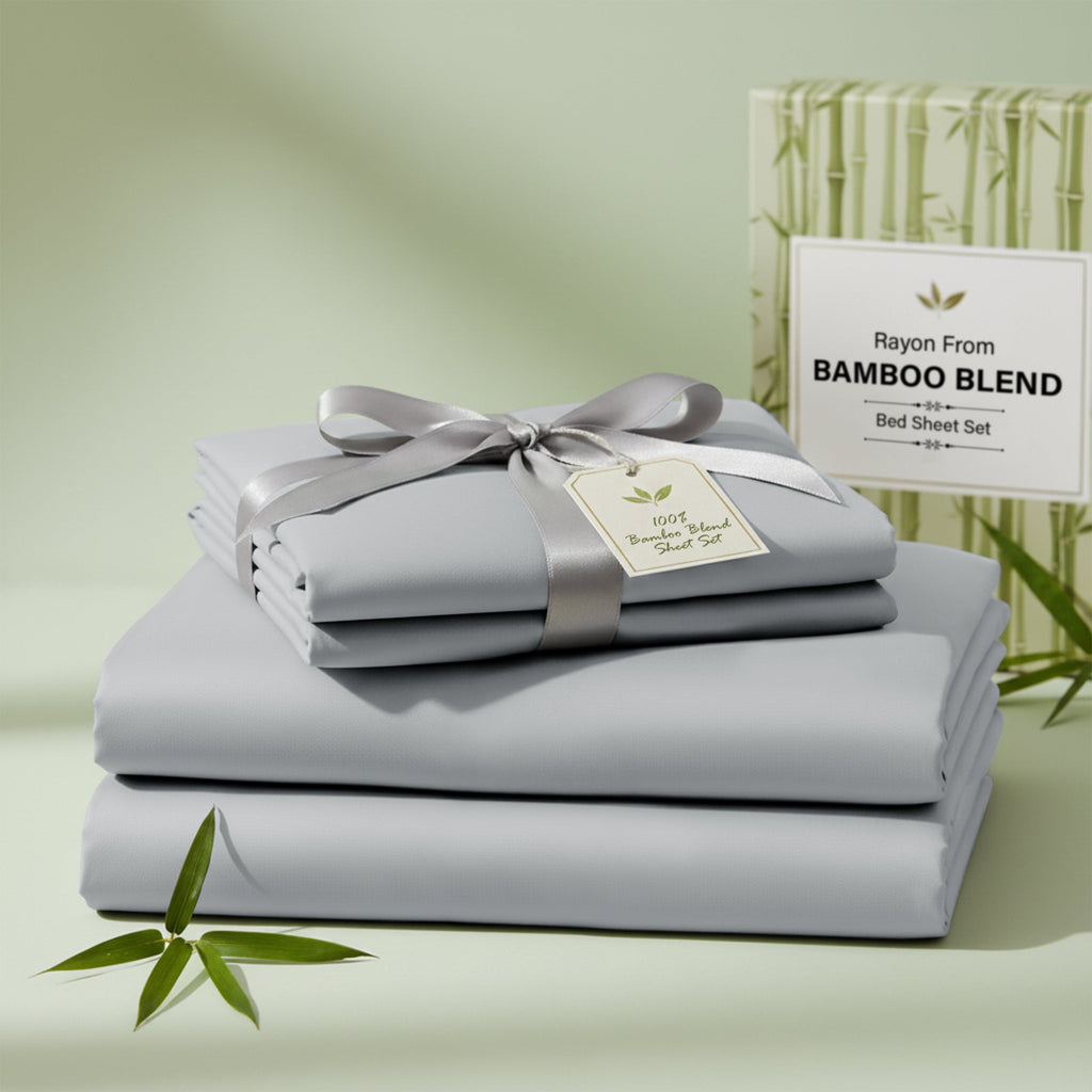 Bamboo Blend Bed Sheet Set 4 Piece 30% Bamboo Viscose 70% Polyester Cooling Deep Pocket 16 Inch Wrinkle-Resistant Moisture-Wicking Twin Full Queen King Cal King