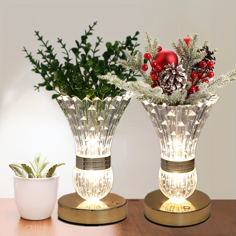 Crystal Vase Table Lamp Touch Control USB Rechargeable Adjustable Brightness Bedside Night Light