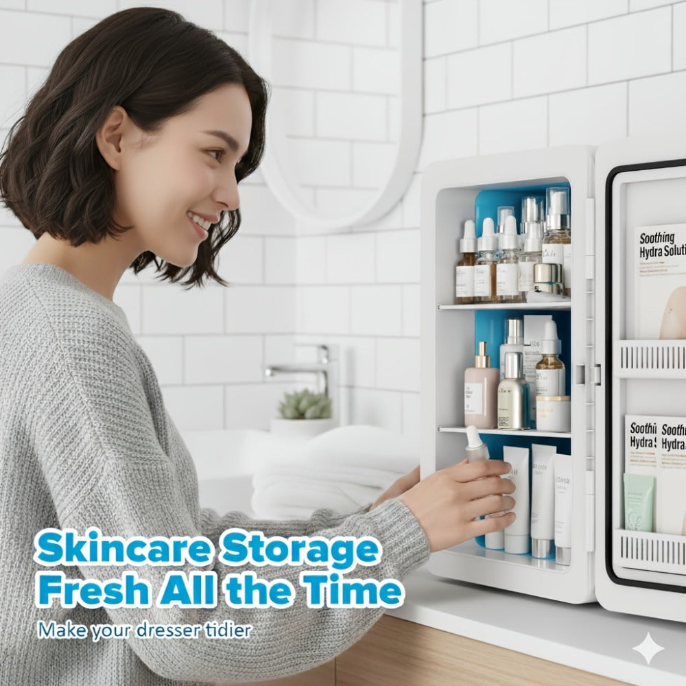 Mini Fridge with Glass Front Door 15.8QT/23.3QT - Portable Cooler and Warmer AC/DC 12V, Small Refrigerator for Bedroom, Office Desk, Car, Dorm, Skincare, Beauty & Makeup, 4 Colors