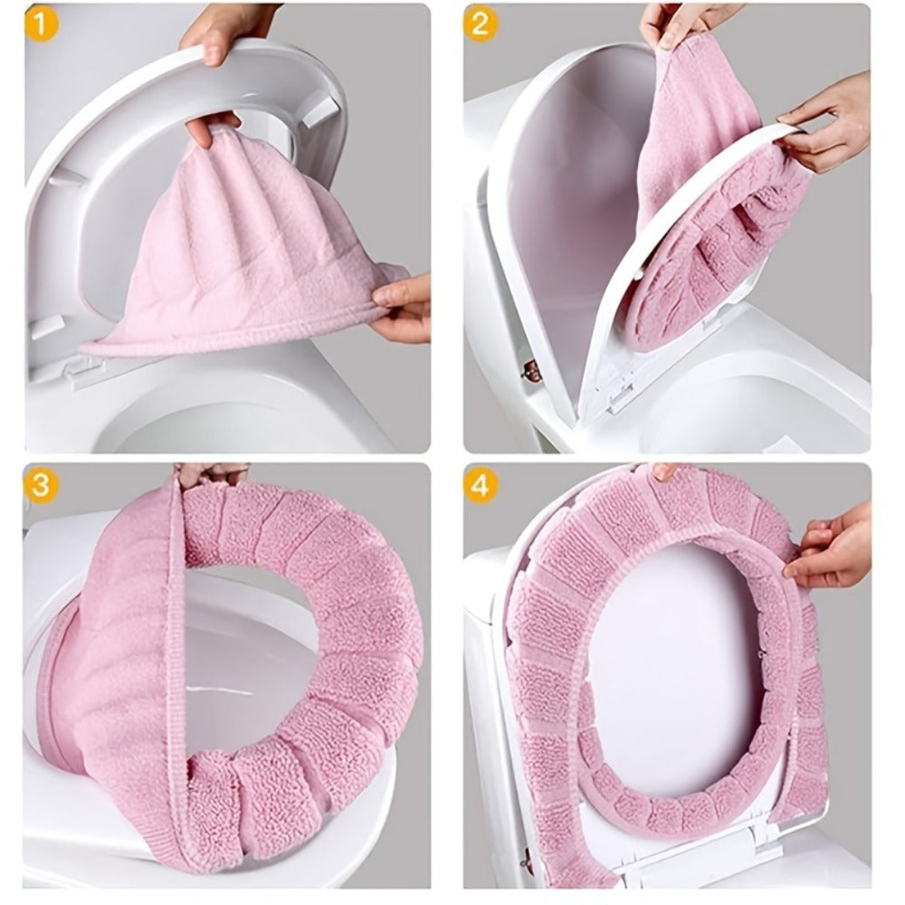 Toilet Seat Cover Set 5pcs ¨C Soft Plush All-Inclusive Machine Washable Bathroom Seat Covers Fit Most Standard Toilets, Skin-Friendly Elastic Fabric