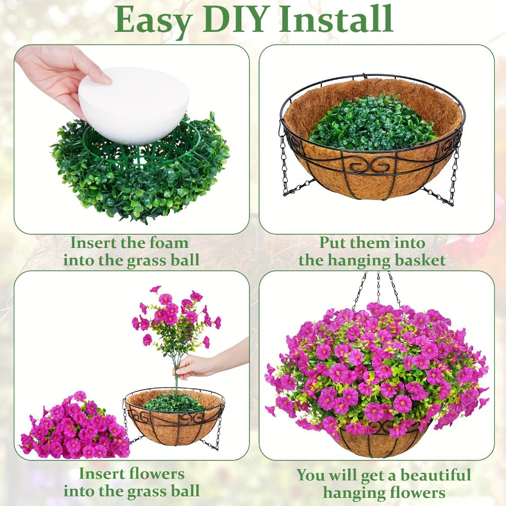 Artificial Hanging Flowers Outdoor UV-Resistant Fake Petunias with Planter Basket ¨C Realistic Faux Hanging Plants for Garden Patio Porch Balcony Railing Decor