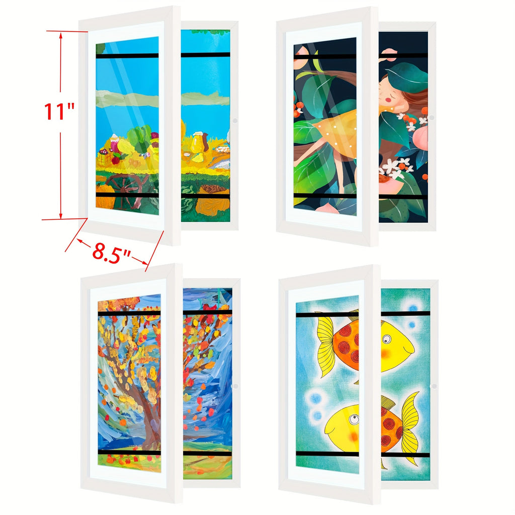 Kids Art Frame Changeable Front-Opening Display ¨C Children Artwork Picture Frame for 8.5x11 & 10x12.5 Drawings, Paintings & School Projects, Perfect Christmas & Holiday Gift, White / Wood / Black, 2/4/8 Pack