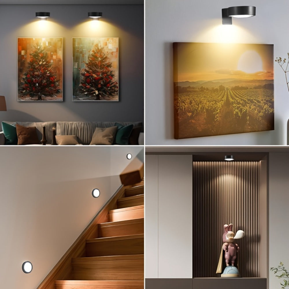 Battery Operated Picture Lights 3-Pack, Magnetic Painting Light with Remote & Timer, 3 Lighting Modes Dimmable Wireless Wall Puck Lights for Art Frames Portraits ¨C Black