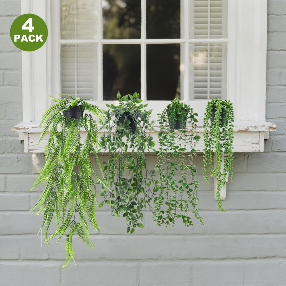 Artificial Hanging Plants 4 Pack ¨C Fake Trailing Vines for Indoor Outdoor Wall Shelf Room Decor, Realistic Faux Rose Greenery Hanging Basket Decoration