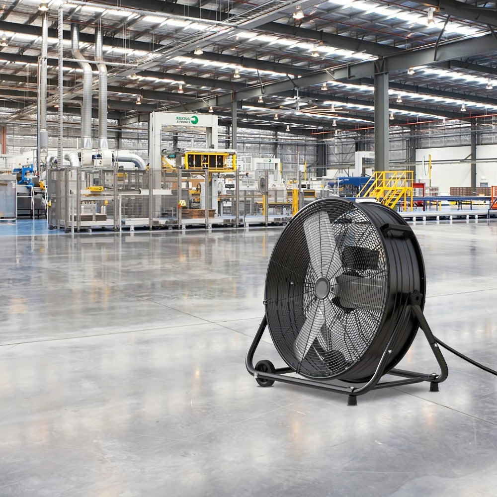 Industrial Drum Fan High Velocity Floor Fan 24 30 Inch | 3-Speed Heavy Duty Metal Air Circulator 360 Tilt Casters ETL Listed | Powerful Warehouse Garage Workshop Patio Commercial Fan | Black Orange Green