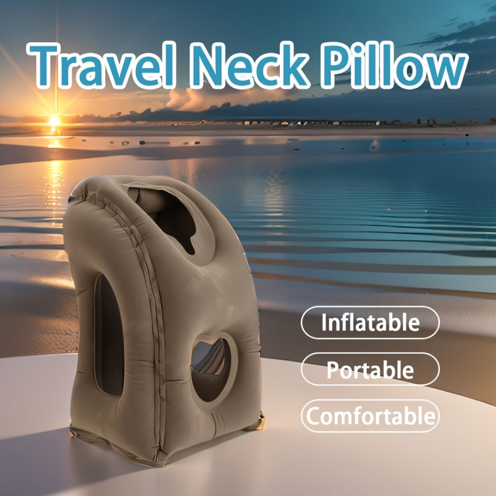 Inflatable Travel Pillow for Neck & Lumbar Support - Portable Air Pillow for Airplane, Car, Bus & Office Sleeping, Compact Ergonomic Rest Cushion for Adults, Blue, Black, Gray