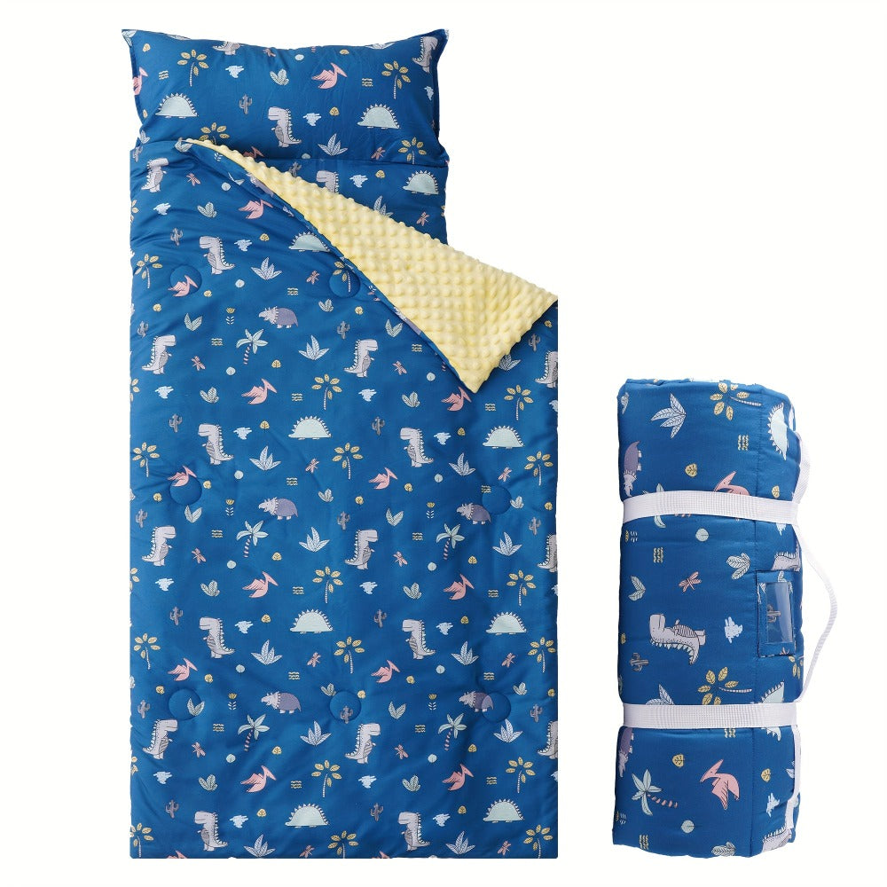 Kids Nap Mat Roll-Up Sleeping Mat for Daycare & Travel - 100% Polyester, Machine Washable, Fun Prints