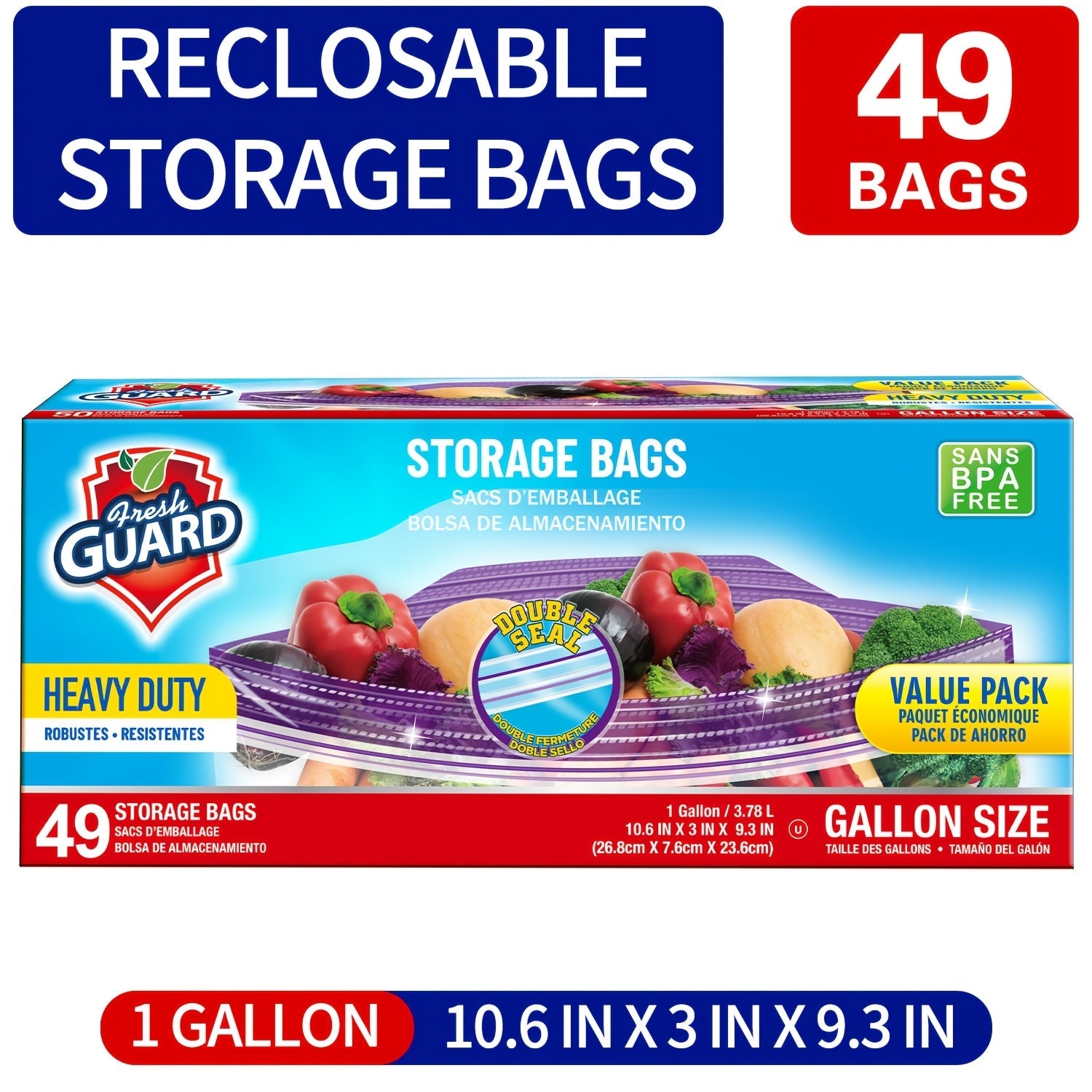 Freezer Storage Bags Resealable ¨C Sturdy Bulk Food Storage Bags with Easy-Open Tabs for Freezer & Refrigerator ¨C 0.25 Gallon, 1 Gallon & 2 Gallon for Fruits, Vegetables, Meats & Meal Prep