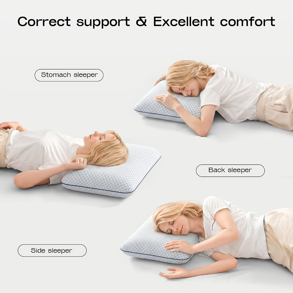Bed Pillow for Side, Back & Stomach Sleepers ¨C Washable Cover, Breathable Mesh, Standard Size ¨C Blue & Grey