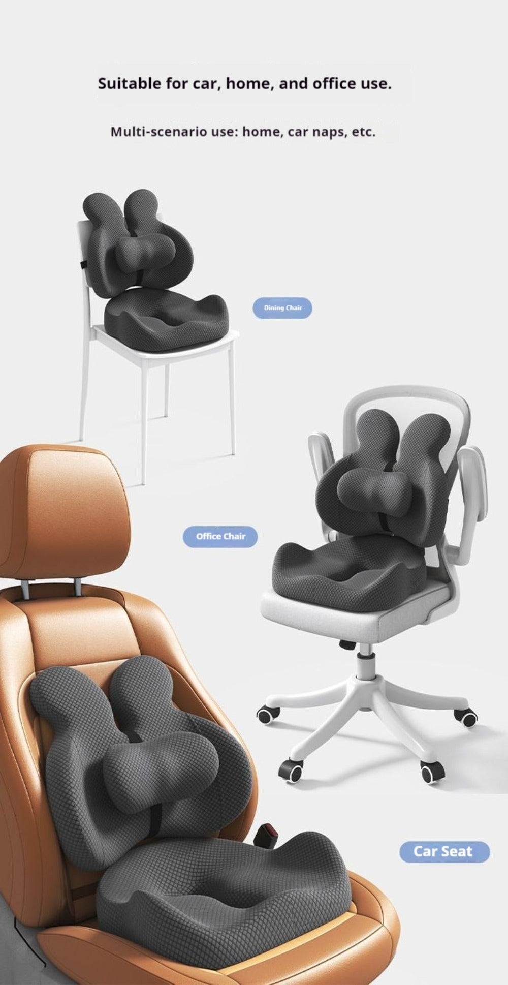 Lumbar Support Cushion & Seat Cushion Set ¨C Ergonomic Office Chair Pillow for Lower Back Pain Relief, Breathable Memory Foam Waist & Hip Support for Home, Car & Desk Chair