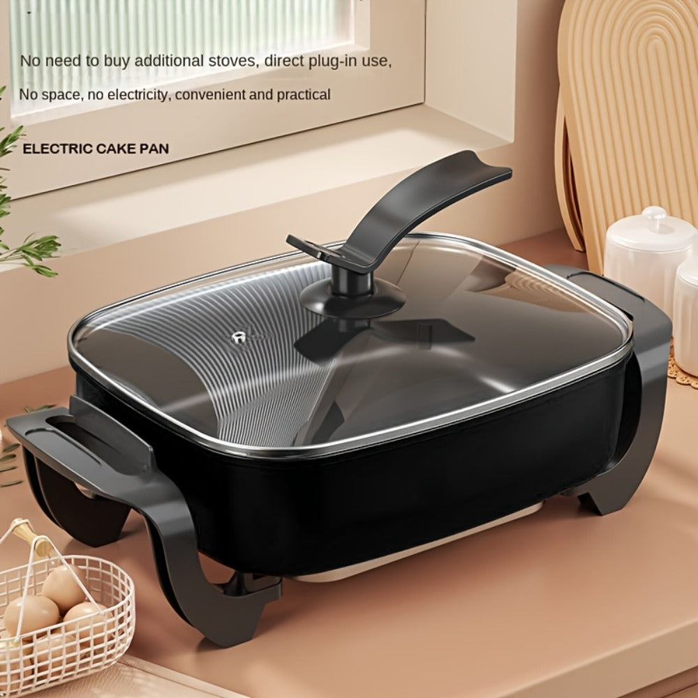 Electric Ceramic Non-Stick Pot 12x12 Inch 1500W Square Skillet with Glass Lid Adjustable Temperature Frying Baking Steaming Boiling Easy Clean Home Kitchen Cookware