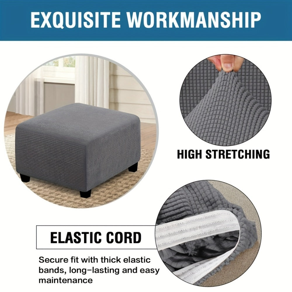 Square Ottoman Cover Elastic Stretch - Polar Fleece Footstool Slipcover with Elastic Band Closure Machine Washable for Home Office Decor, 6 Colors L XL
