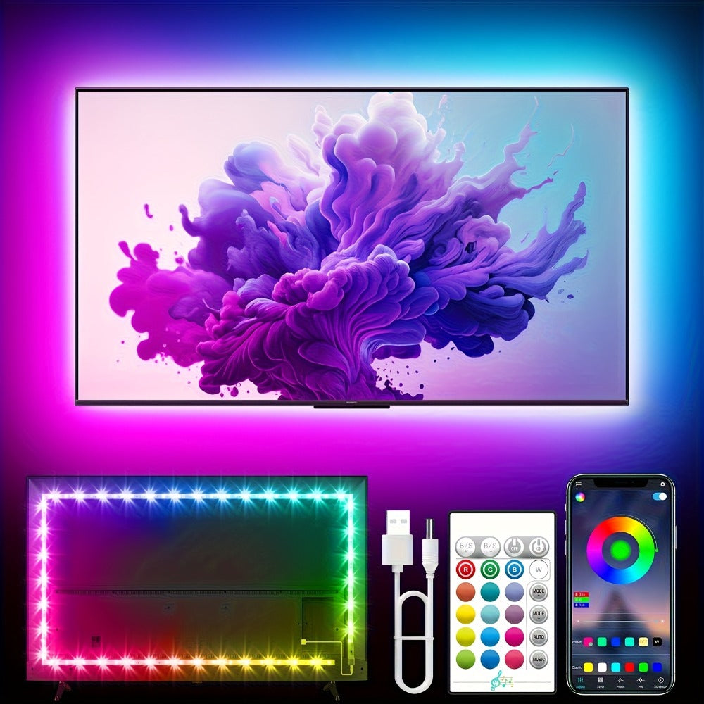 LED TV Backlight Strip RGB Bias Lighting for 45-75 Inch TVs, Color Changing Backlight with Remote & App Control, Music Sync, USB Powered, 3M Adhesive, Bedroom Living Room Home Theater Ambient Lighting