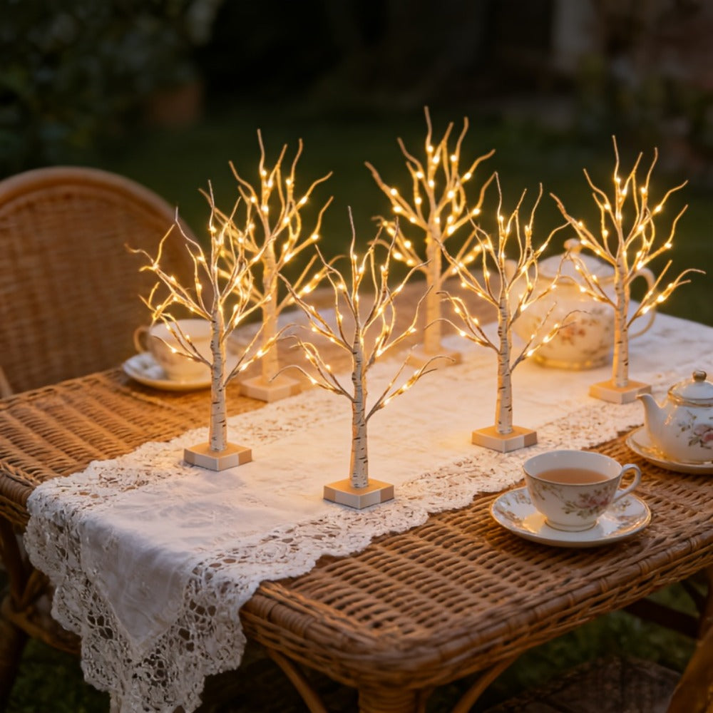 LED Illuminated Birch Tree Decoration ¨C Battery-Powered Warm White Glowing Birch Trees for Wedding, Home, Fireplace & Indoor Gatherings ¨C Freestanding Decorative Light Display, 4 or 6 Pack