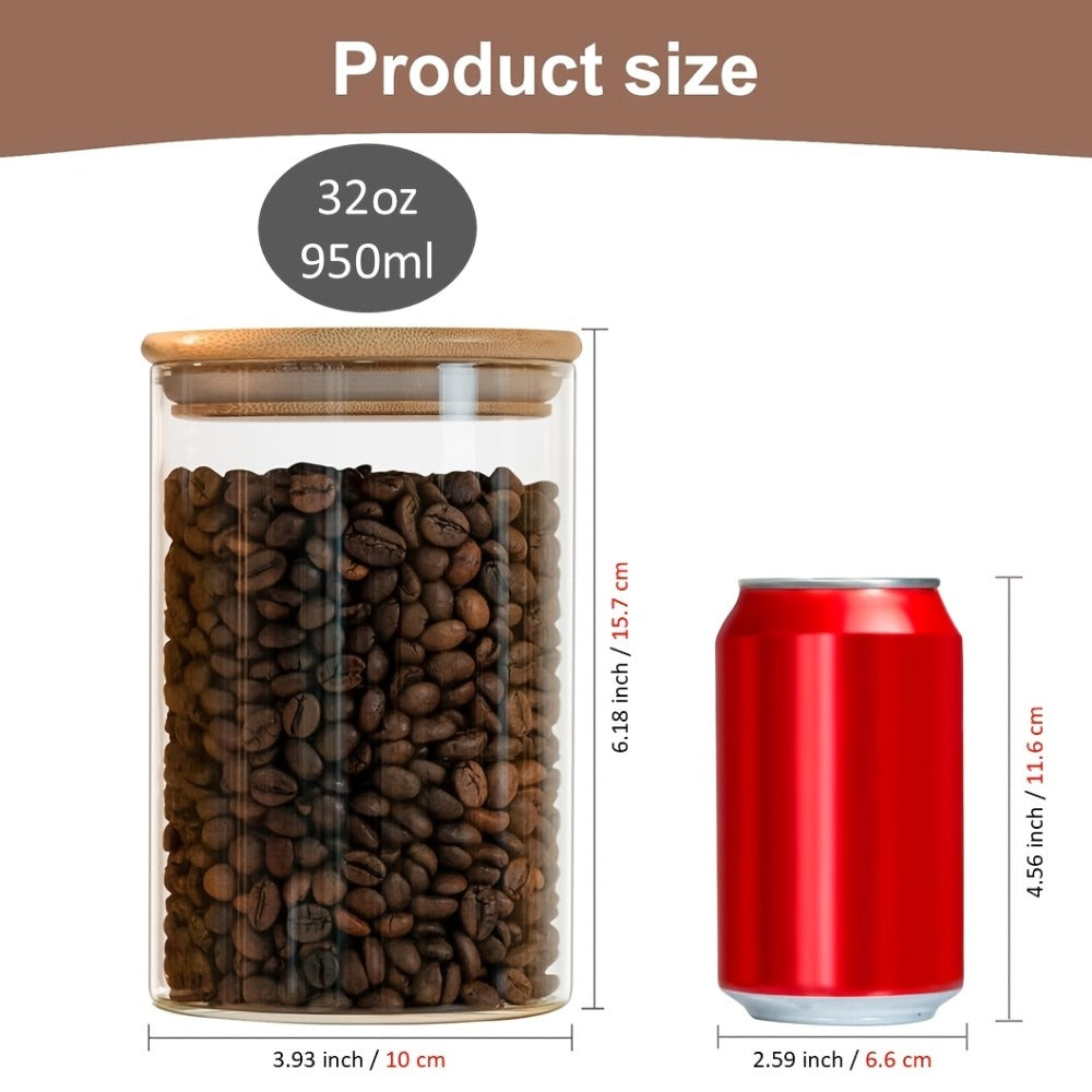 Glass Food Storage Containers Set of 6 with Bamboo Lids & Labels, 32oz Airtight Clear Glass Jars for Pantry Kitchen ¨C Flour Sugar Tea Coffee Spice Herbs