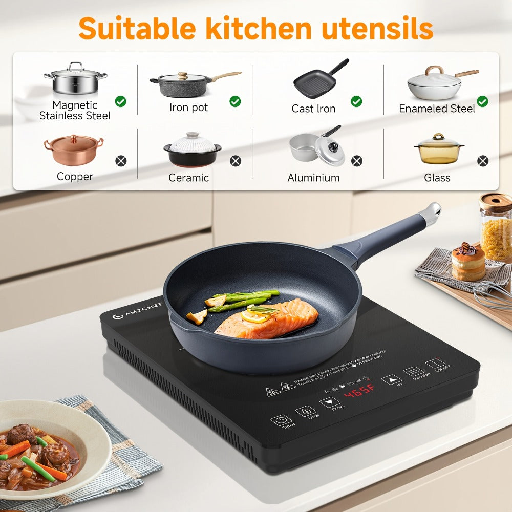 Induction Cooktop 1800W Single Burner Countertop Induction Cooker with Touch Control Timer & Overheat Protection - Portable Electric Stove Glass Surface Multi-Level Heat Settings for Home Kitchen & Dorm