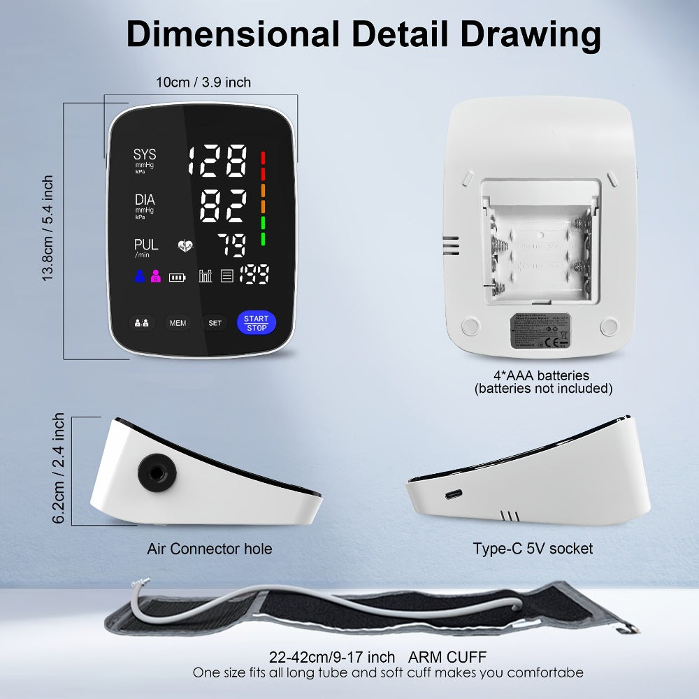 Upper Arm Blood Pressure Monitor - ALPHAMED U82RH Automatic BP Monitor, USB Powered, 8.7-17¡± Cuff, 2¡Á199 Memory, LED HD Curved Screen, Intelligent Design for Elderly & Family Home Use
