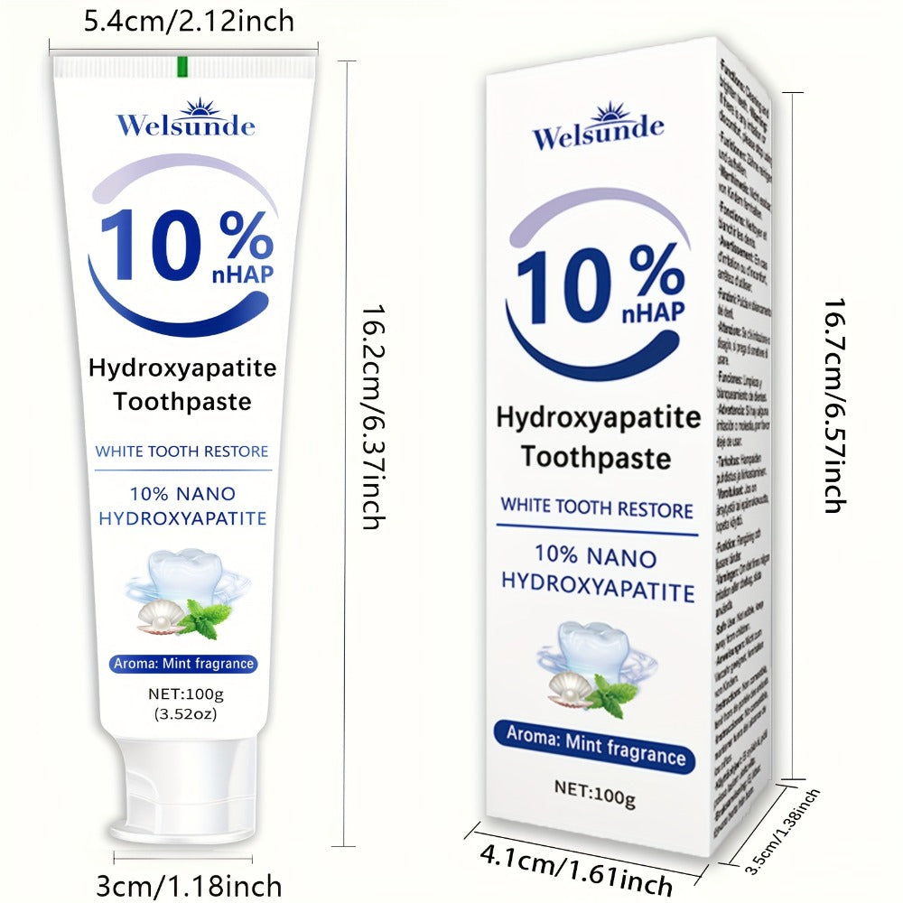 Hydroxyapatite Toothpaste 4-Pack ¨C 10% Nano Formula with Baking Soda, Deep Cleaning & Whitening Gel, Mint Fresh Breath, Fluoride-Free Daily Oral Care for Everyone, Home & Travel Sleek Tube Design (400g)