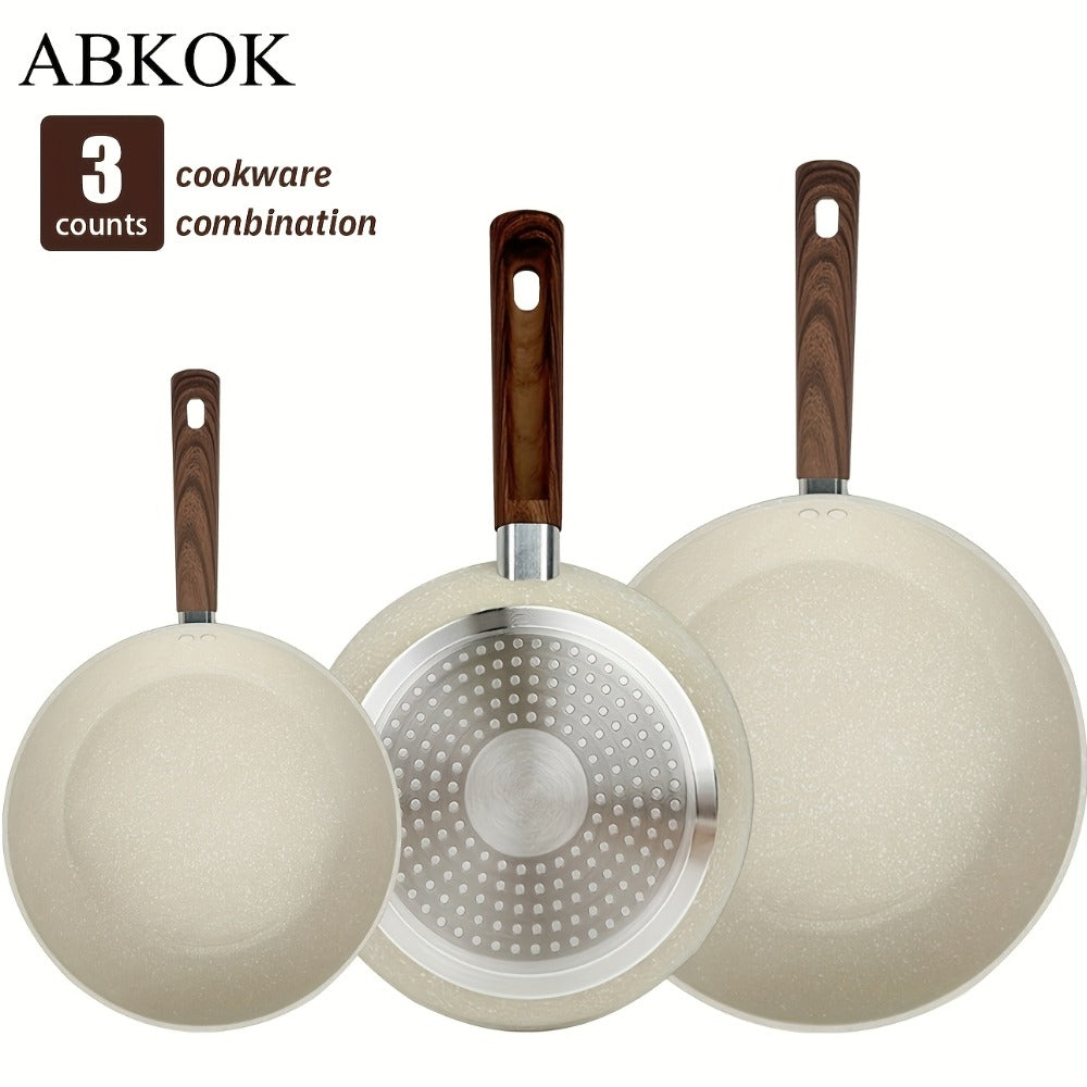 Non-Stick Frying Pan Set 3-Piece 7 9.5 11 Inch ¨C Dishwasher Safe Skillet Set with Insulated Handle | Induction Compatible Home Kitchen Pans in Beige Grey & Black | Durable Even-Heating Cookware