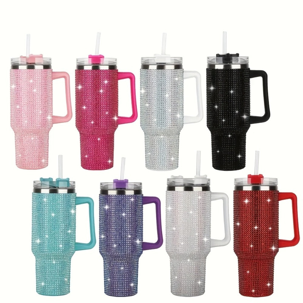 40oz Rhinestone Tumbler Insulated Stainless Steel Travel Cup - Diamond Glitter Design, Hot & Cold Drinks, Multiple Colors, Birthday Christmas Gift