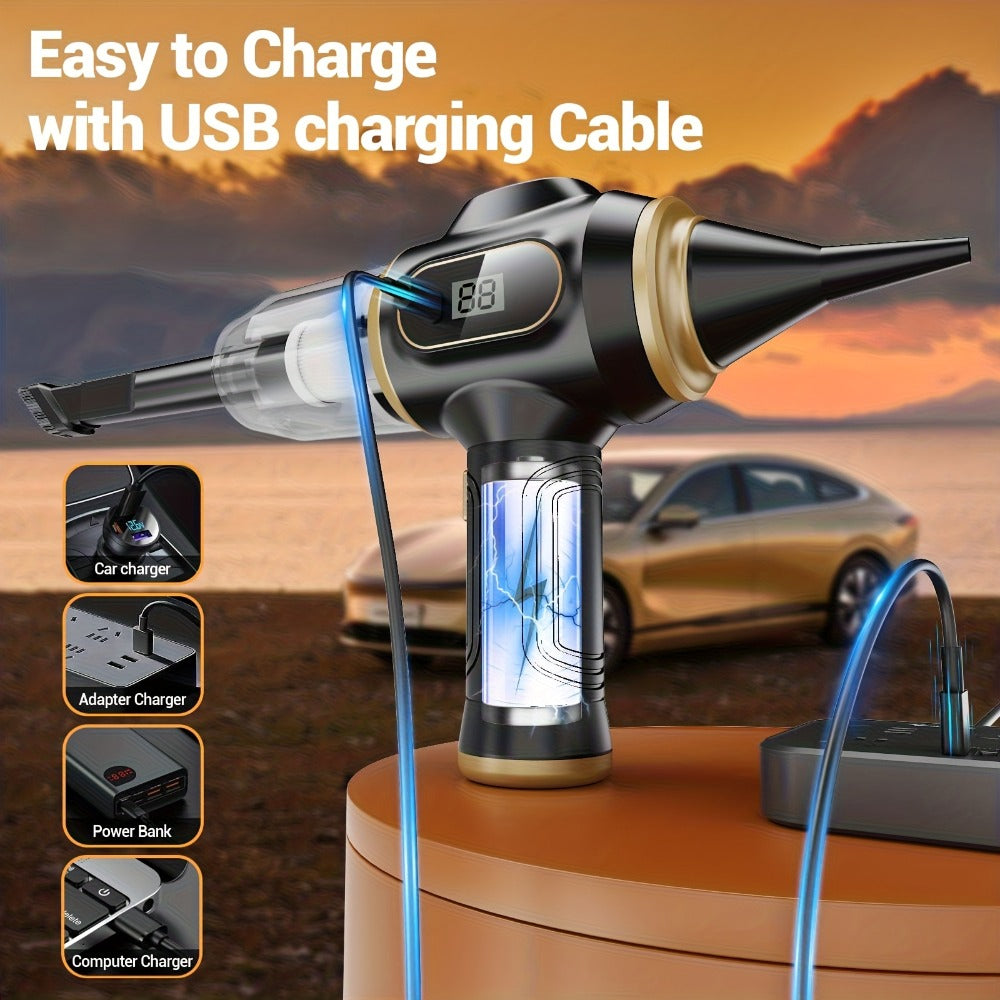 Cordless Handheld Vacuum Cleaner with LCD Display & Multi-Nozzles, 9000Pa Suction 50000RPM HEPA Filter, 2-in-1 Blow & Vacuum for Car Home Office Pet Hair Keyboard Sofa