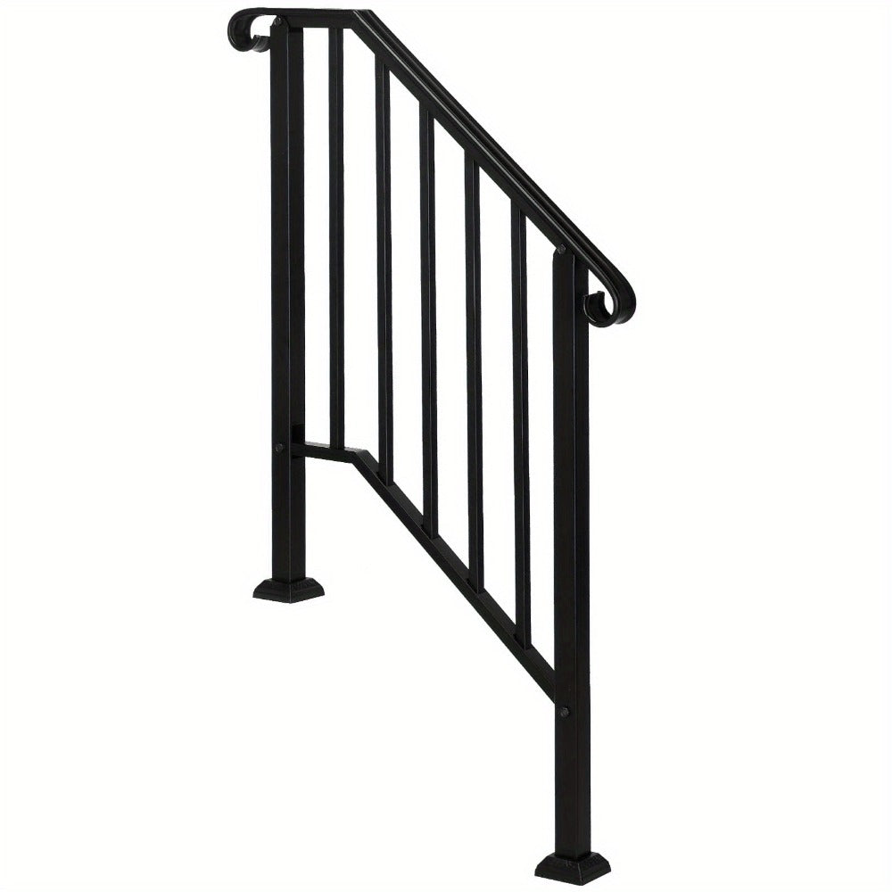 Wrought Iron Stair Handrail for 2-3 Steps - Matte Black & White Powder Coated Iron Picket Railing with Stainless Steel Post Mounts, Indoor Outdoor Home Safety Grab Bar & Accessibility Rail