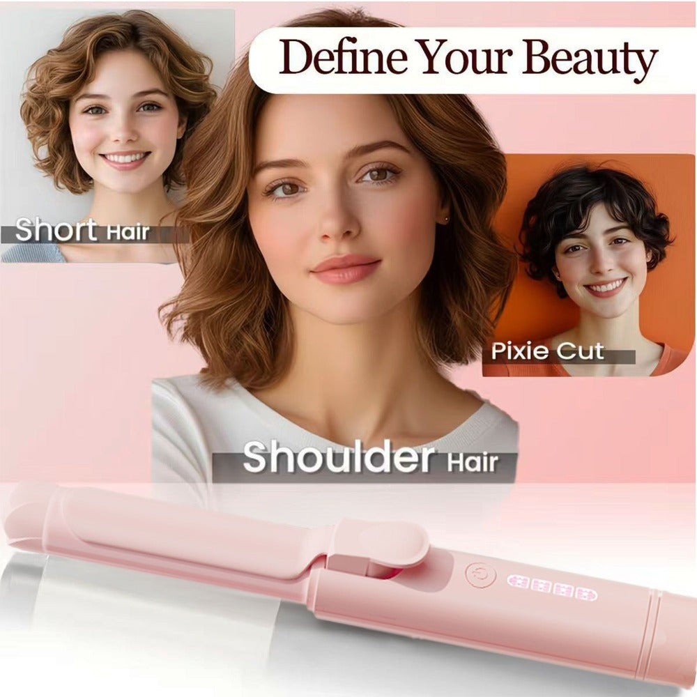 Mini Cordless Curling Iron Portable Ceramic Hair Curler USB Rechargeable 4-Temperature Settings Travel Hair Styling Tool for Curling and Straightening Gift for Women Mom Pink
