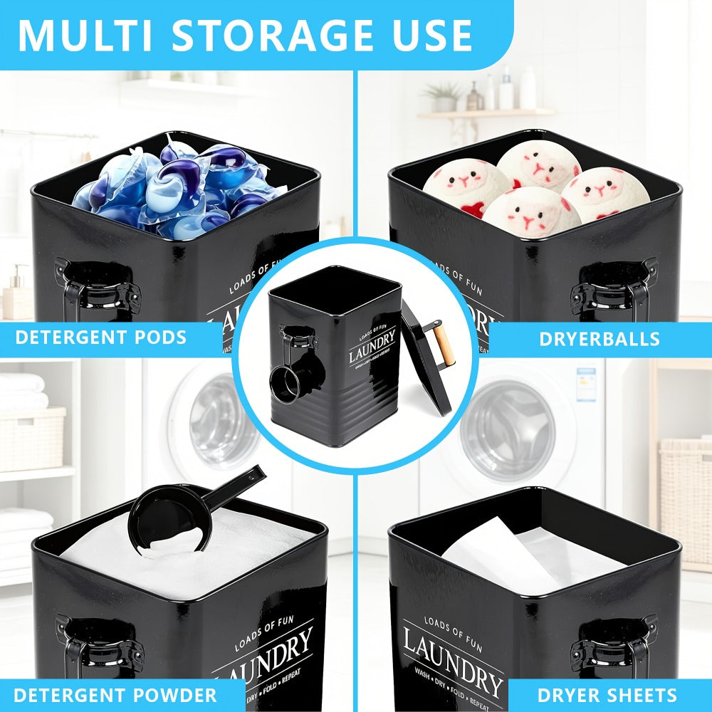 Laundry Pod Container & Dryer Sheet Holder Set with Scoop ¨C Metal Farmhouse Laundry Room Organizer, Detergent Dispenser & Soap Storage