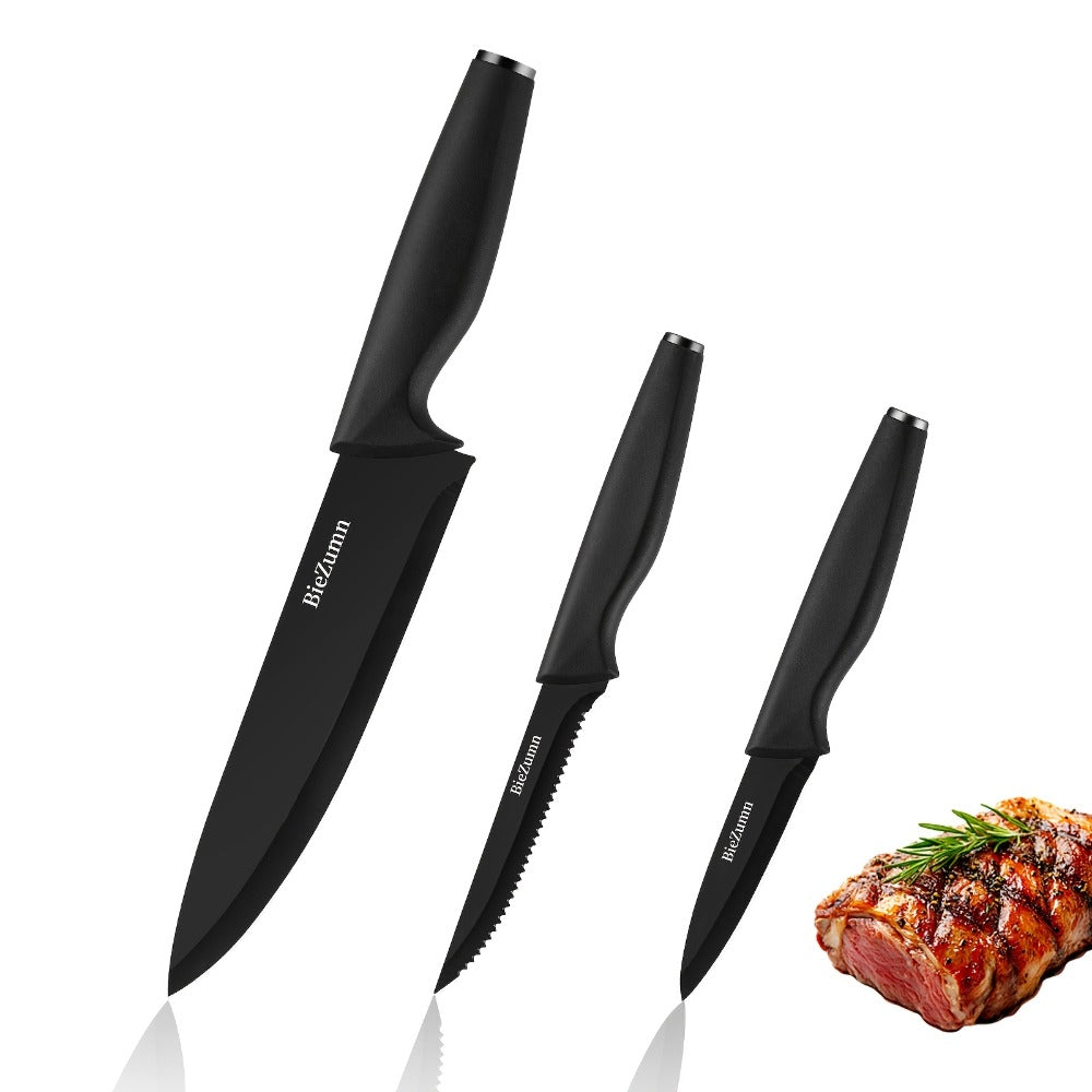Kitchen Knife Set ¨C 3-Piece & 14-Piece Multi-Purpose Chef¡¯s Knife, Steak Knife, Fruit Knife & Scissors with Storage Block, Black