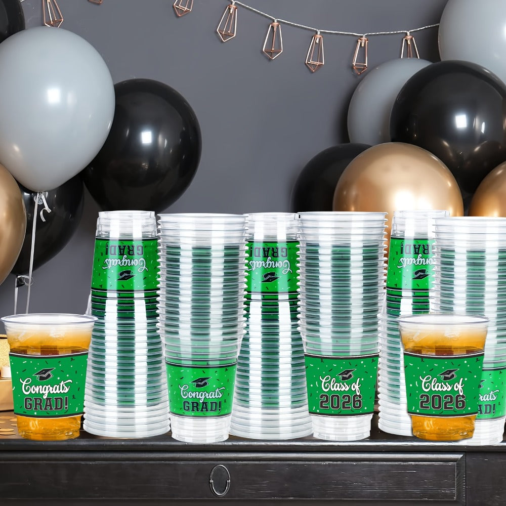 100Pcs Graduation Party Cups Class of 2026 Disposable Plastic Cups Congrats Grad Celebration Tableware Party Supplies