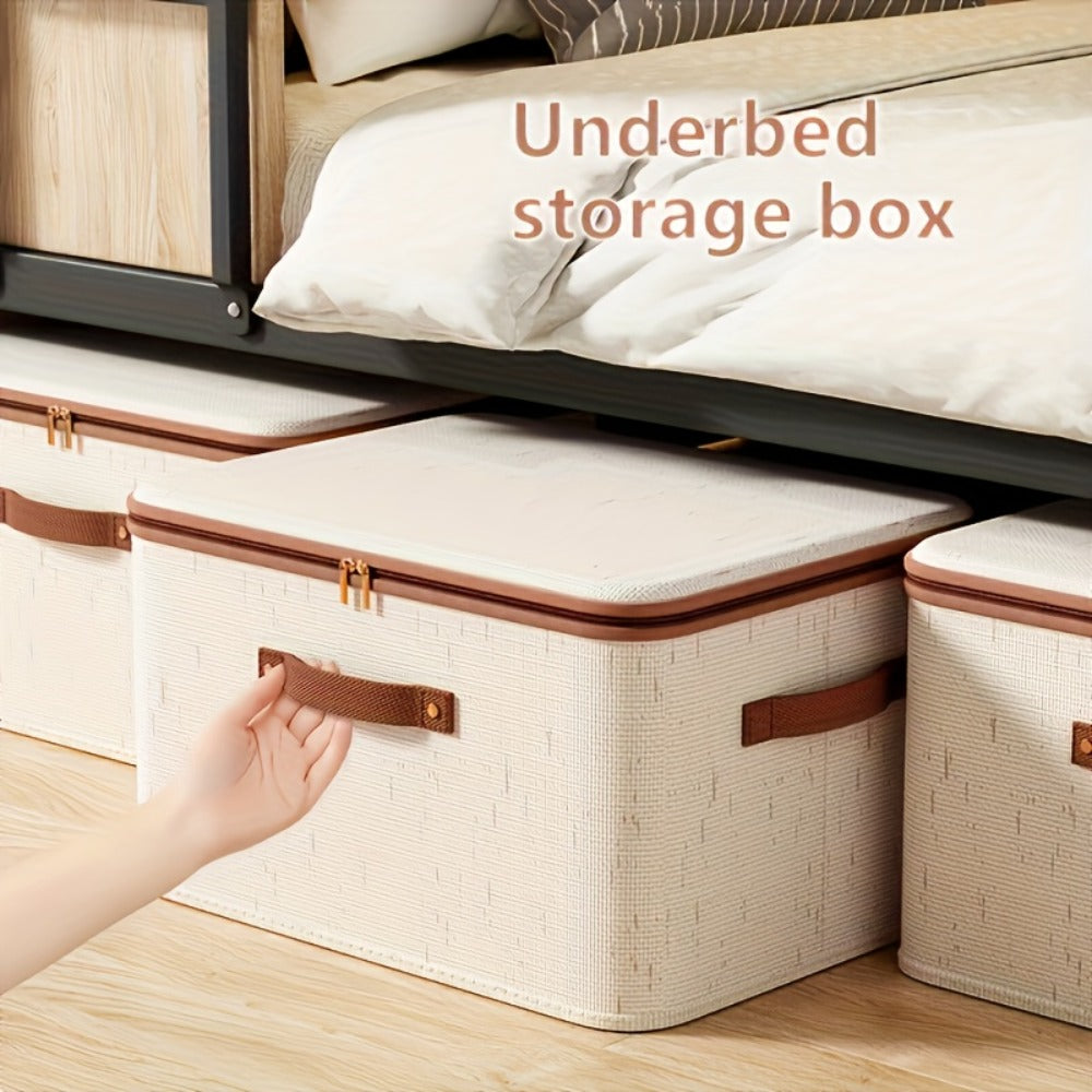 Foldable Storage Boxes with Lids 2-Pack, Large Capacity Linen Storage Baskets with Double Zippers & Leather Handles, Collapsible Fabric Organizer Bins for Bedroom, Clothing, Laundry & Moving