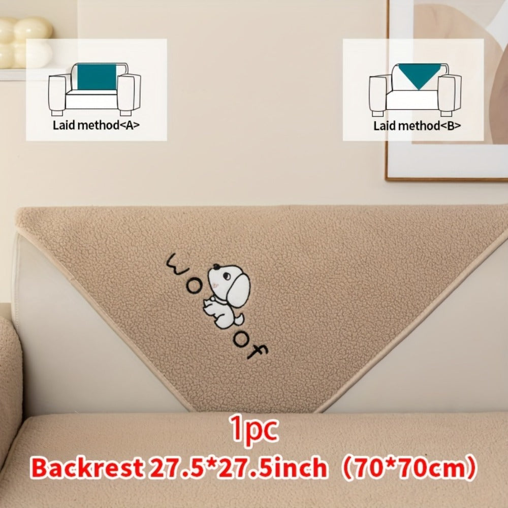 Sherpa Plush Sofa Cover Non-Slip | Thick Fleece Couch Protector, Pet Friendly Furniture Shield, 1 to 4 Seat, Armrest Backrest Pillowcase, Deep Gray Light Gray Coffee Off White