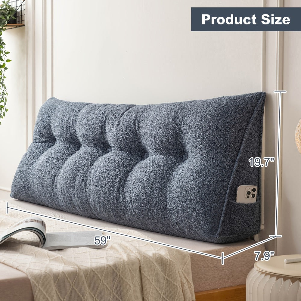 Bed Wedge Pillow Headboard Pillow with Side Pockets Removable Washable Cover Teddy Velvet Reading Pillow Twin Queen King