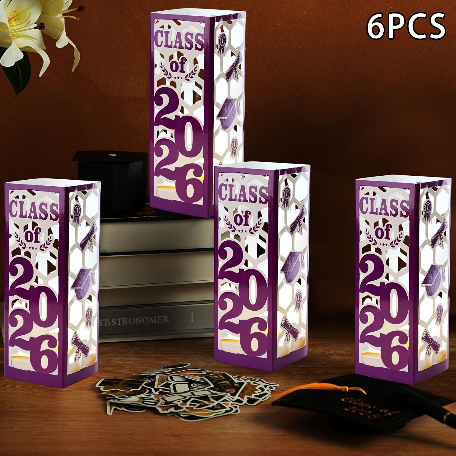Graduation Centerpiece Set 6pcs Class of 2026 ¨C Decorative Lantern Box Table Decorations for High School & College Graduation Party, Photo Booth Props, Party Kit in Red Blue Green Purple Maroon