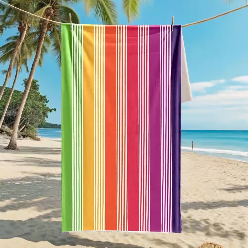 Oversized Beach Towel Extra Large 67x35 Inch Quick Dry Soft Absorbent Bath Towel Striped Tropical Camping Pool Travel Skin-Friendly