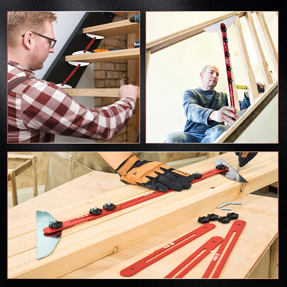 Stair Tread Gauge Template Tool Jig Stair Tread Shelf Measuring Layout Tool for Cutting Perfect Stairs Woodworking Carpentry Construction DIY Projects Gift for Contractor Red