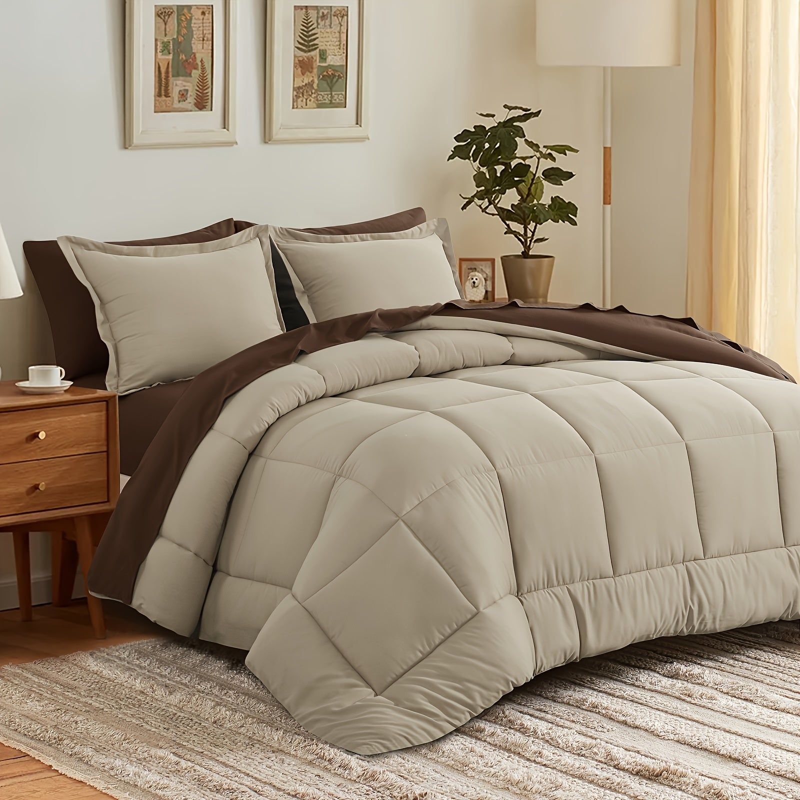 7 Piece Comforter Set Luxury Soft Fluffy Bedding All Season Bed in a Bag with Comforter Fitted Sheet Flat Sheet Pillowcases Hypoallergenic Breathable Easy Care Queen King Twin XL Full