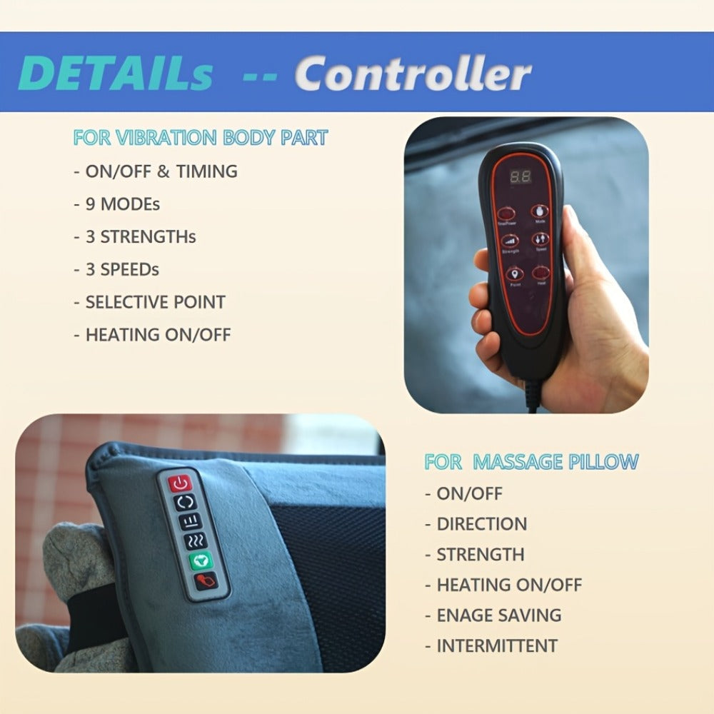 Full Body Shiatsu Massage Mattress ¨C 10-Zone Vibration with Neck Kneading & Hot Compress, 12V Safety Voltage Massage Mat for Back Neck & Waist Relief, Home Relaxation Gift for Men Women