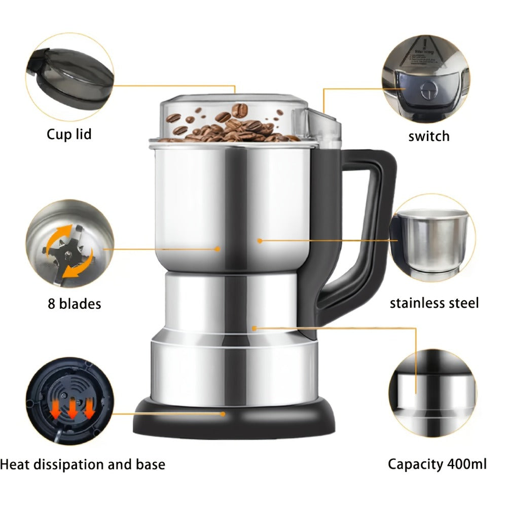 Electric Coffee Grinder 300W High Power Spice Grinder for Coffee Beans Spices Seeds and Grains Multifunctional One-Touch Grinding Machine for Home Kitchen