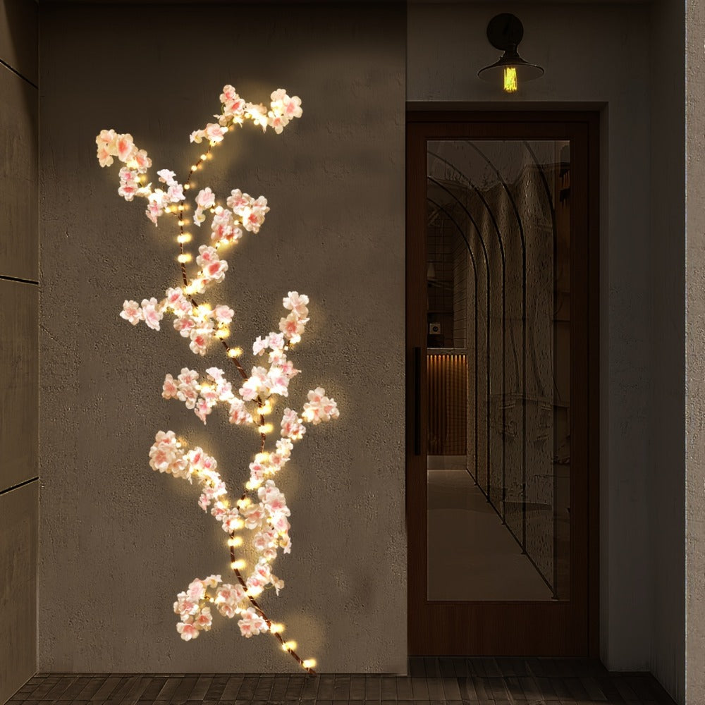Cherry Blossom Fairy Light Garland 100 LED USB Powered ¨C 180cm Artificial Flower String Lights for Wedding, Christmas, New Year, Spring & Home Wall Decor, Warm White IP45