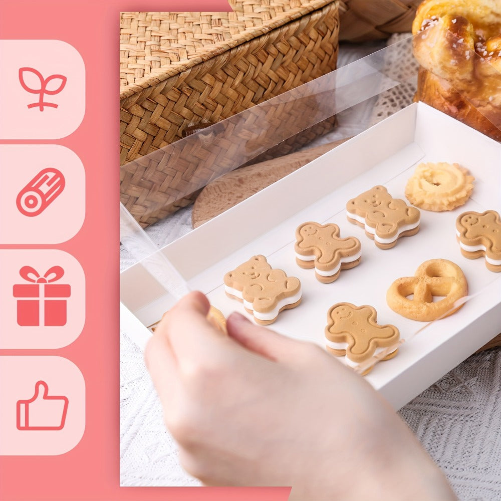 Cookie Boxes with Clear Lids 50pcs - White Bakery Boxes with Window for Macarons, Chocolates, Candy, Pastry - Paper Gift Boxes for Wedding, Christmas, Father's Day, Birthday Party Favors & Professional Baking