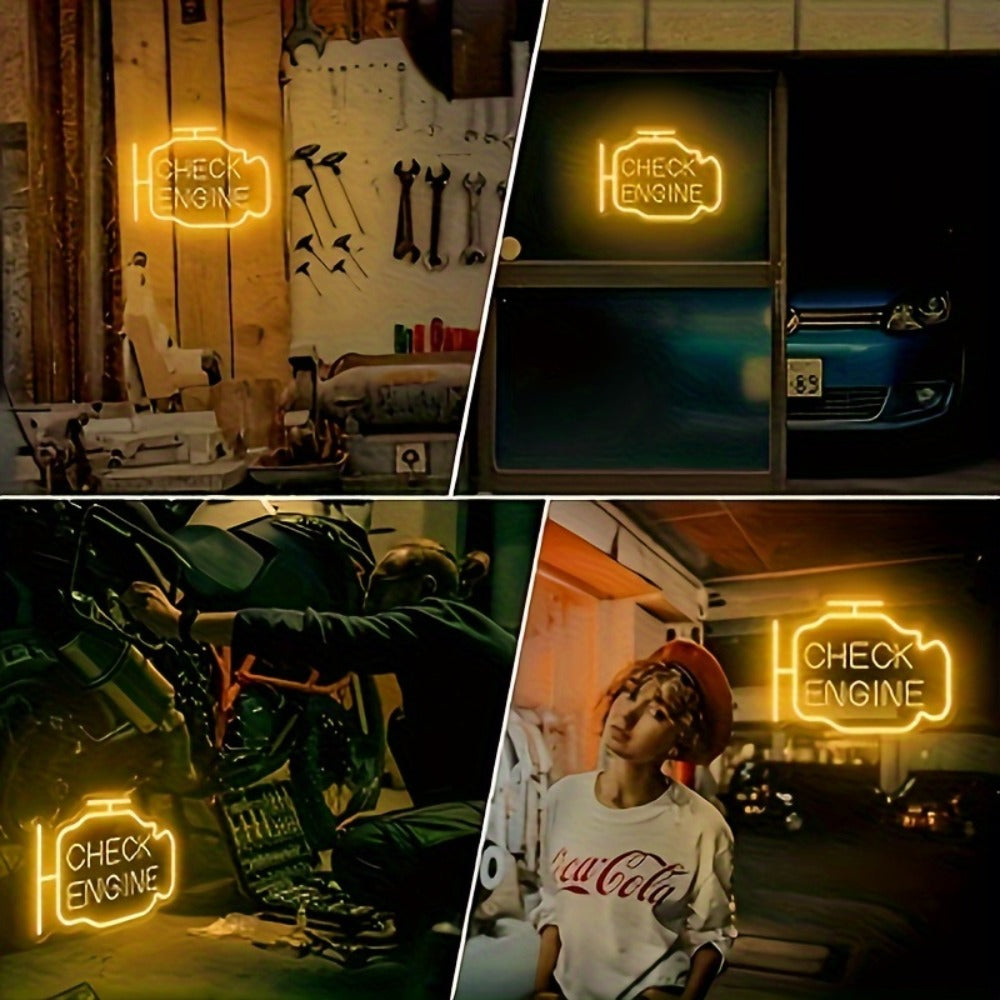 Neon Sign Check Engine LED ¨C Funny Car-Themed Wall Mounted Light for Bedroom, Garage, Wedding, Engagement Party & Home Decor, Multipurpose Decorative Neon Lamp