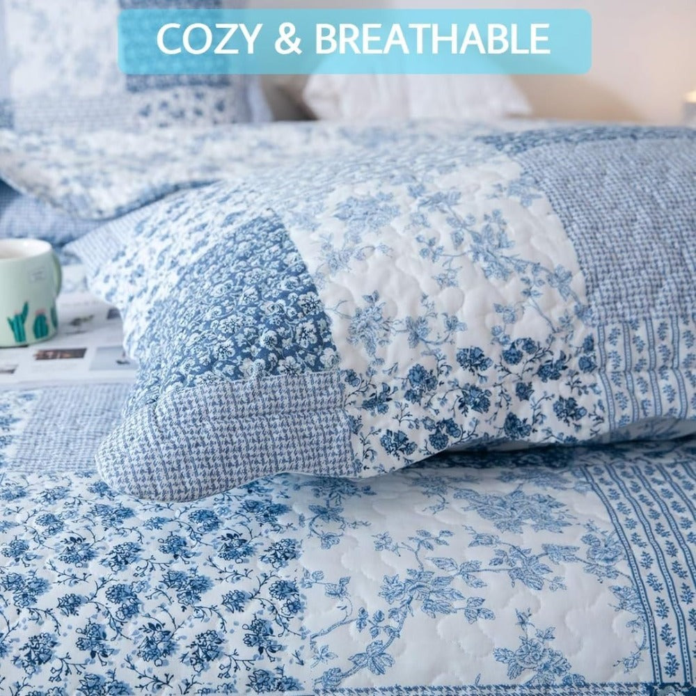 Floral Quilt Set Lightweight Bedspread Coverlet 2 or 3-Piece, All Season Hypoallergenic Breathable Paisley Patchwork Print Quilt for Bedroom Guest Room Dorm RV Cabin, Twin Queen King, Shabby Chic