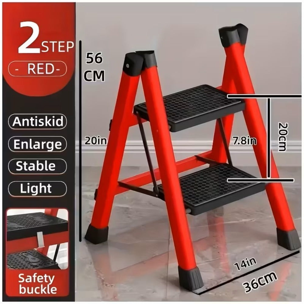 Folding Step Ladder with Anti-Slip Pedals & Handrail ¨C 2/3/4/5 Step Stool for Adults, Sturdy Steel, Lightweight Portable, Non-Slip Feet, Rust-Resistant, Foldable for Home Kitchen Office Bedroom Use