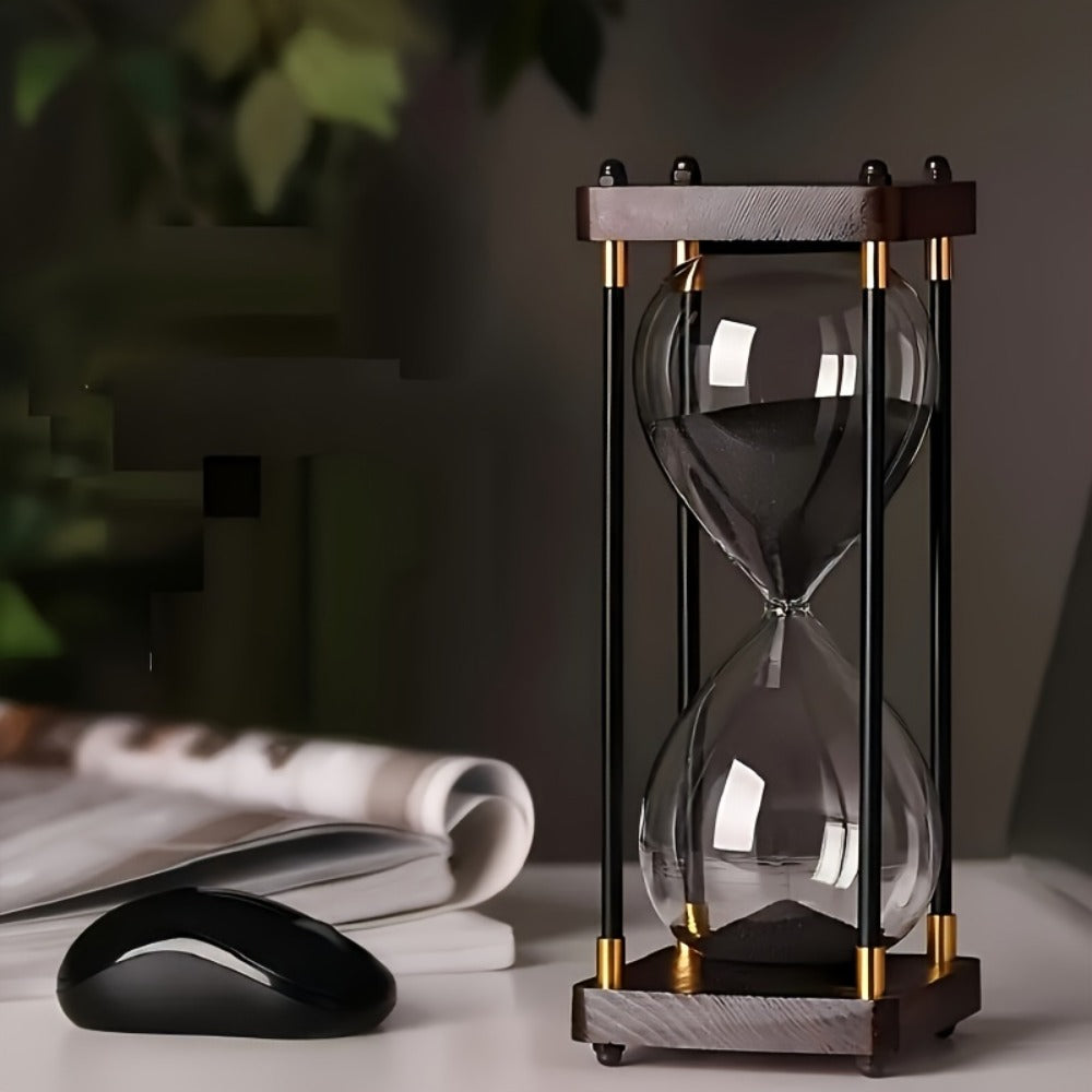 Hourglass Timer 60 Minute Wooden Sand Timer Decorative Glass - Vintage Home Decor for Kitchen, Office & Bedroom | Great Gift for Birthday, Christmas, Valentine's Day & Thanksgiving | 11.81x3.74in
