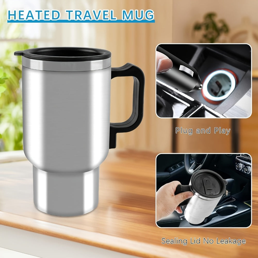 Car Electric Kettle 12V ¨C Stainless Steel Travel Heating Cup with Auto Shut-Off, 450ml & 500ml Portable In-Car Water Heater for Hot Water, Tea & Coffee ¨C Cigarette Lighter Powered Road Trip Essential
