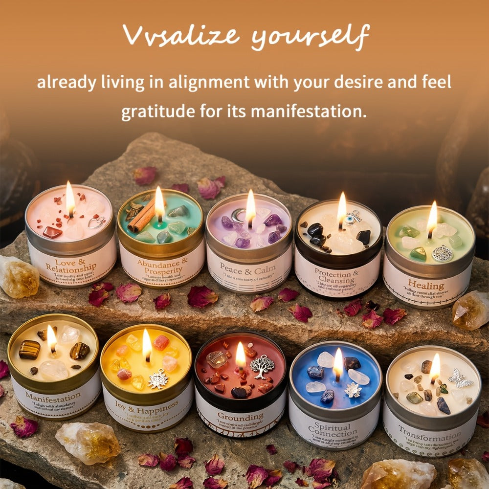 Manifestation Candles Scented Soy Wax with Crystal & Guidance Card for Meditation Yoga Focus | Law of Attraction Abundance Candle | Christmas Birthday Gift for Women