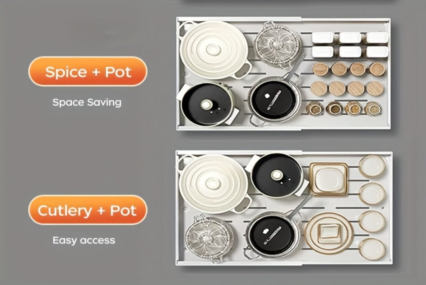 Expandable Pull-Out Cabinet Organizer Under Sink Storage Drawer Rack 2-Pack Adjustable Kitchen Shelf Organizer for Pots Pans Spices