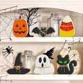 Halloween Wooden Decorations Set of 6 ¨C Freestanding Rustic Table Signs with Pumpkin, Ghost, Bat, Black Cat, Witch Hat & Candy Corn, Farmhouse Tiered Tray & Mantle Decor