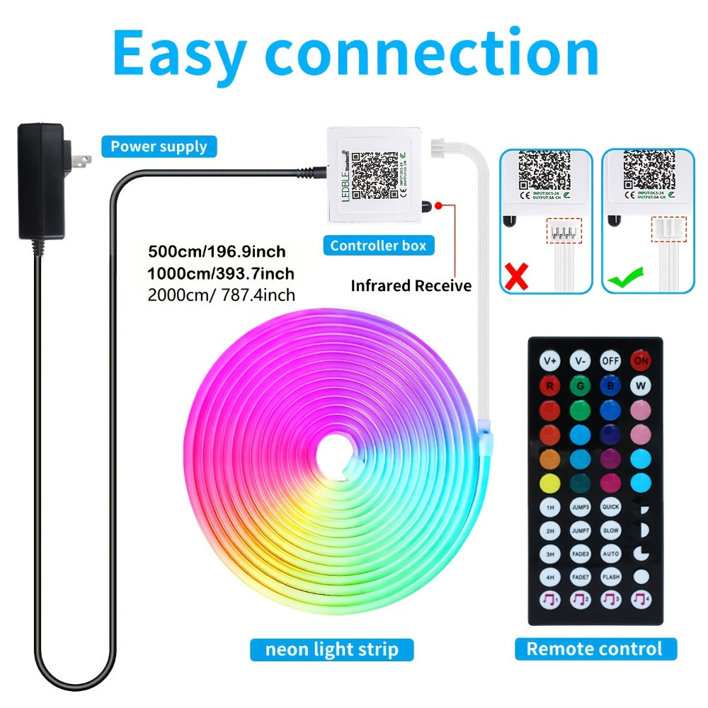 Neon Rope Lights RGB LED Flexible Strip with App & Remote Control, IP65 Waterproof, Music Sync, Cuttable, 24V Safe, DIY Neon Light for Bedroom, Gaming Room, Kitchen, Outdoor, Halloween, Christmas Decor